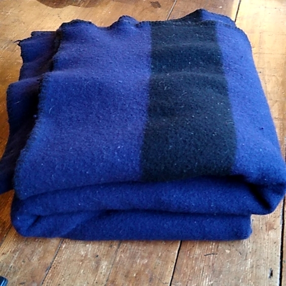 L.L. Bean Bedding Ll Bean Vintage Blue With Black Stripe Wool Camp